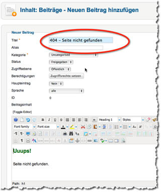 404 - Fehlerseite als Joomla-Beitrag anlegen 404 - Fehlerseite als Joomla-Beitrag anlegen
